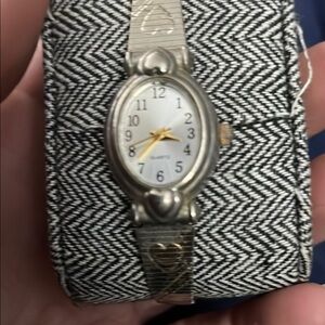 Vintage Silver and Black Watch with Oval Face